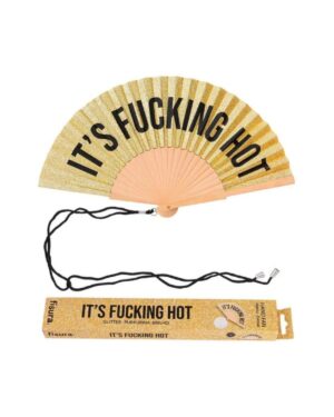ABANICO IT`S FUCKING HOT. CON GLITTER DORADO